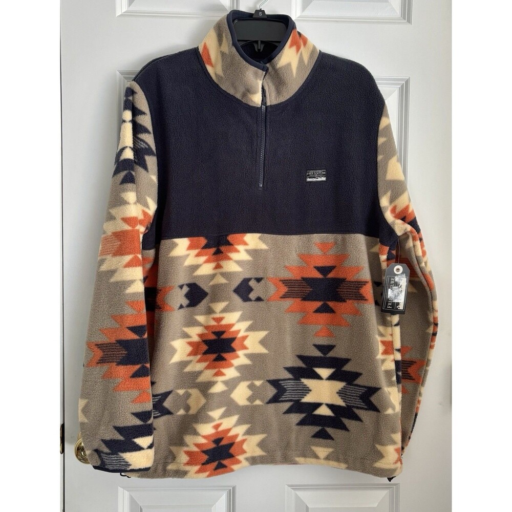 Free Nature Fleece Pullover 1/4 zip Sweatshirt Men's Geometric Print Southwest